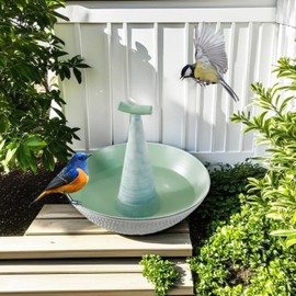 Dneuoir Ceramic Bird Bath for Outside on Ground, 11.8" H Reactive Glaze Outdoor BirdBath Bowl Feeders With Bird Perch for Outdoors, Garden, Lawn