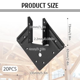 JJUNW 20 PCS Black Hurricane Tie for Rafter, 13 Gauge(Thick 2.2mm) Joist Hangers Fit 2x4, 2x6 Truss to Rafter Connector for Roofing Trusses Wood Timber Brackets, Powder Coating