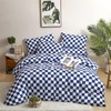 CLOTHKNOW Blue White Plaid Queen Comforter Set 3Pcs Grid Bedding