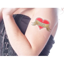 Mom Temporary Tattoos - Mom Heart Tattoos - Mom Birthday or Mother's Day Gifts Ideas Party Favors - Set of 3