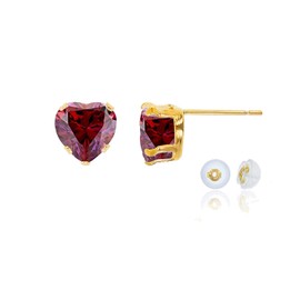 Genuine 14K Solid Yellow Gold 5x5mm Heart Created Red Ruby July Birthstone Stud Earrings