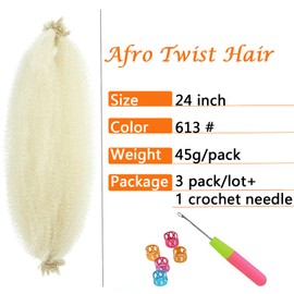 Springy Afro Twist Hair 24 Inch 3 Packs Pre Fluffed Marley Twist Braiding Hair for Black Women (24 inch, 613)