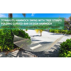 TONAHUTU 13FT Hammocks, Traditional Hand Woven Cotton Rope Hammock with Free Extension Chains for Outdoor Indoor Patio Yard 450 LSB Capacity for Two Person (Natural)