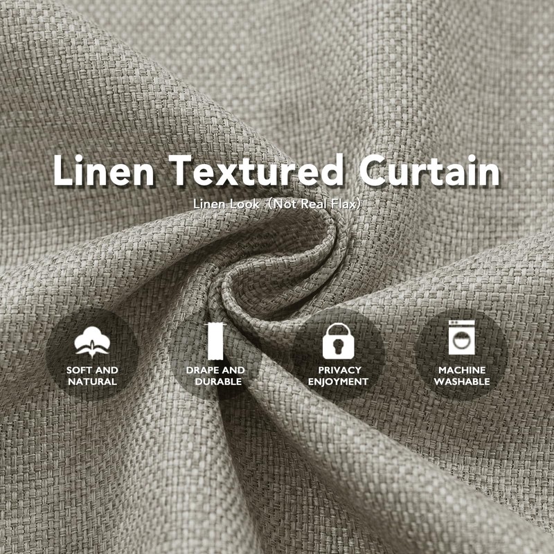 H.VERSAILTEX Linen Blackout Curtain 63 Inches Long for Bedroom/Living Room
