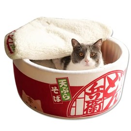SSDHUA Cat Nest Instant Noodle Shape Cat House Cat Sofa Bed Cute and Comfortable Pet Cat House Detachable Multifunctional Soft Pet Bed Suitable for Small Cats and Dogs (L,Red) 1