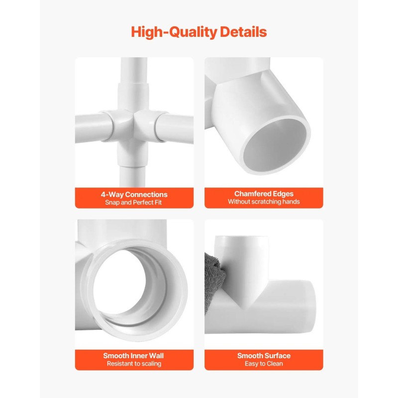 10-Pack 1\" PVC Pipe Joints Elbow Connector 4-Way PVC Fittings