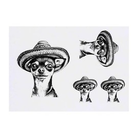 4 x 'Chihuahua Wearing Sombrero' Temporary Tattoos - Water Resistant, Skin-Safe, Non-Toxic Transfers, Mixed Sizes (TO00083856)