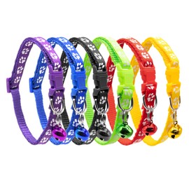 Qancekoo 6pcs Puppy Collars, Puppy Whelping Collars Colourful Adjustable Dog Collar Paw Print Collar with Bell for Small Dog Cats