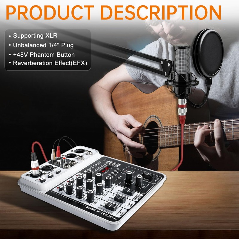 Professional DJ audio mixer, 4-channel DJ mixer, Bluetooth sound mixer,