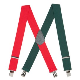 Suspender Store Novelty Red/Green Suspenders - 2 Inch Wide Elastic - X-Back - Gator Clip - 42" for 5'0" to 5'9" tall