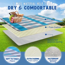 ZOMAKE Picnic Blankets Waterproof Foldable,79"x79" Concert Blanket,Beach Blanket,Yard Blanket,Outdoor Grass Blanket - Sandproof - Large (Peacock Blue)