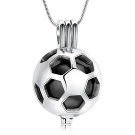 Hearbeingt Football Cremation Jewelry for Ashes Hollow Soccer Urn Necklace for Women for Men Memorial Urn Locket Ashes Pendant(Black)