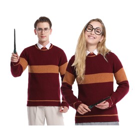 Laahoem 100% Wool Long Sleeve Sweater Unisex Cosplay Costumes Mens Womens Fall and Winter Red XS