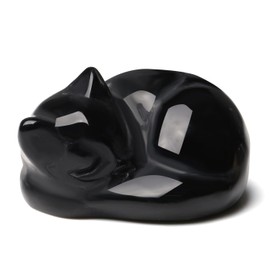 XIANNVXI Black Cat Ornament for Cat Lovers,Cat Gifts for Women,38mm Obsidian Crystal Sleeping Cat Figurine Ornaments for Living Room,Cat Gifts for Christmas Cat Themed Gifts,Cute Cat Statue