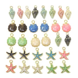 Honbay 30PCS Enamel Starfish Sea Shell Conch Charms Pendants for Jewelry Making or DIY Crafts