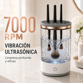 Limpiador de Brochas de Maquillaje, Impiador de Brochas de Cosméticos, 7000 RPM, Limpieza Ultrasónica Profunda, Almacenamiento a Prueba de Polvo, Carga USB, Apto para Todo Tipo de Brochas de Maquillaje