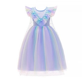 Dressy Daisy Girls Unicorn Fancy Birthday Party Blue Tulle Dress Pageant Princess Costume with Cape Size 6