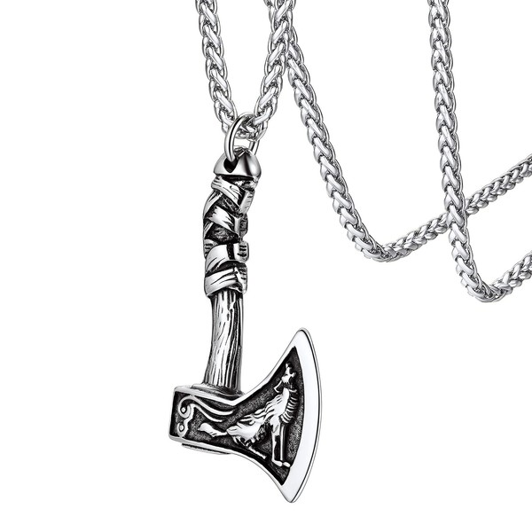 FaithHeart Retro Viking Style Mjölnir Pendant Necklace with Scandinavian Aegishjalmur