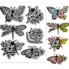 GLOBLELAND Insects Flowers Cling Rubber Stamp 7.09x8.66inch Floral Wings EVA