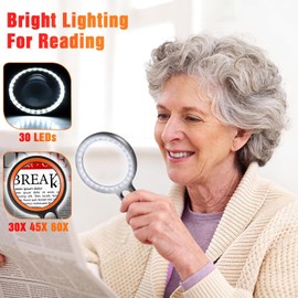 Magnifying Glass with Light, 30 LED Lights Handheld Illuminated Magnifier with 2 Light Modes, 30X 45X 60 Magnifying Glass for Seniors Reading, Inspection