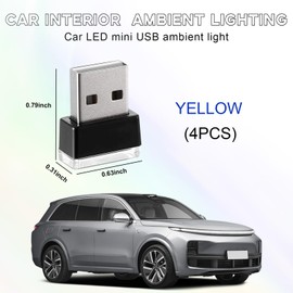 Sylvil 4 PCS USB LED Car Interior Atmosphere Lamp, Portable Mini LED Night Light, Plug-in USB Interface Trunk Ambient Lighting Kit, Universal Interior Car Accessories (Yellow)
