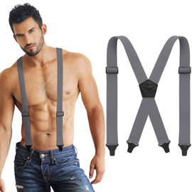 Janmercy X Back Hidden Suspender Heavy Duty Work Airport Friendly Suspenders Under Clothing for Men Women(Gray)