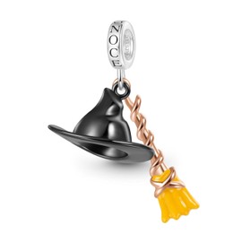 GNOCE Charm Pendant Wicked Elphaba on Broom Flying Pendant S925 Sterling Silver Charm Beads for Bracelet Necklace Jewellery Gift for Fans, Silver, Cubic Zirconia