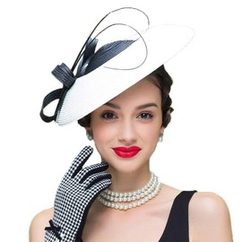 F FADVES Fascinators Pillbox Hat Weddings Women Straw Fedora Vintage Sinamay Base Hats Black and White
