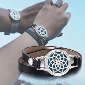 Essential Oil Diffuser Bracelet Black Leather Band Jewelry Unique Gift for Women, Girls at Birthday and Christmas Inexpensive Gifts for Friends Coworker XL080-12