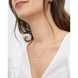 Secret & You Pearl Pendant Necklace Round Freshwater Cultured Pearl Available in 2 Sizes 5.0-5.5 and 8.0-8.5 mm - 925 Sterling Silver Chain and Pendant Rhodium or 18K Gold Plated 40-45 cm, Pearl,