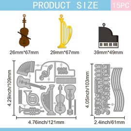 GLOBLELAND Music Instruments Pendant Cutting Dies for DIY Scrapbooking Metal Musical Instruments Guitar Violin Piano Cut Dies Notes Ukulele Trumpet Die Cuts for Card Making Embossing Photo Album