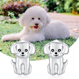 TANGPOET Bichon Frise Dog Earrings for Women Girls Sterling Silver Small Cartoon Dog Studs Puppy Jewellery for Dog Mom Pet Lovers Gifts on Mother's Day Christmas Valentines