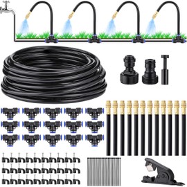 Mornajina Automatic Drip Irrigation Kits Garden Irrigation System, Includes 66FT 5/16 inch Irrigation Tubing Hose & 20Pcs 360° Bending Dropper Atomizing Mist Nozzles Tee for Garden Watering System