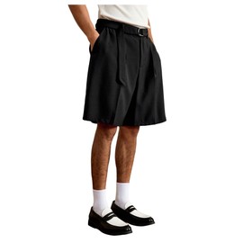 Verdusa Men's Straight Leg Belted Dressy Shorts Summer Knee Length Shorts Black Small