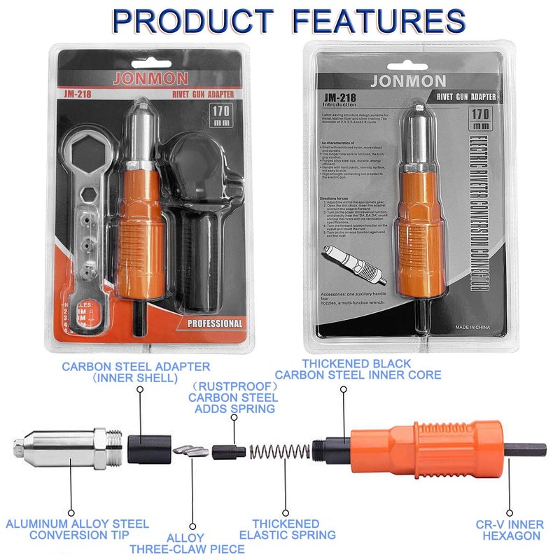 JONMON Electric Rivet Gun Adapter - Cordless Drill Metal Riveter-Blind