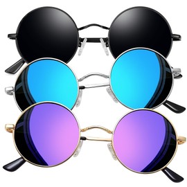 Joopin Retro Round Sunglasses Small Circle Sun Glasses Polarized UV Protection Circular Shades for Women Men Shady Rays (Black + Blue + Purple)