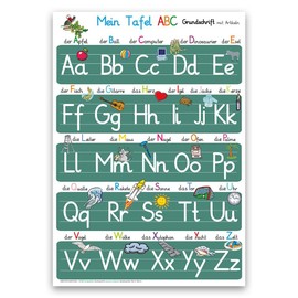 Mein Tafel-ABC in Grundschrift mit Artikeln: Lernposter DINA 4 laminiert