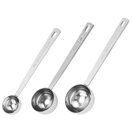 Hwtcjx Pack of 3 Coffee Spoons, Measuring Spoons, 5 ml, 15 ml, 30 ml Coffee Dosing Spoons, Coffee Spoons, Stainless Steel Coffee Spoons with Long Handle, Reusable, Round Coffee Spoon for Measuring