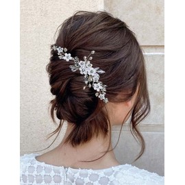 Unicra Flower Wedding Bride Hair Pins Silver Crystal Hair Accessories Pearl Clips Headpiece for Women and Bridesmaid(Pack of 3)