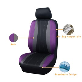 Flying Banner car seat Covers Full Set All Air Mesh Breathable Man Lady Airbag Compatible Rear Bench Split 40/60 50/50 60/40 Truck Pick Up (Full Set - Low Back, Black Gray Purple)