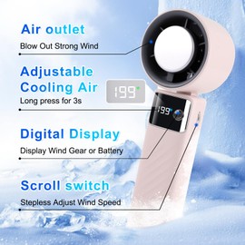 MUUQANYU Portable Handheld Turbo Fan[24H Max Cooling], 105° Personal Rechargeable Fans, 1-199 Speed, Foldable, LED Display, Small & Lightweight Gifts for Women Men Outdoor Indoor(Pink)