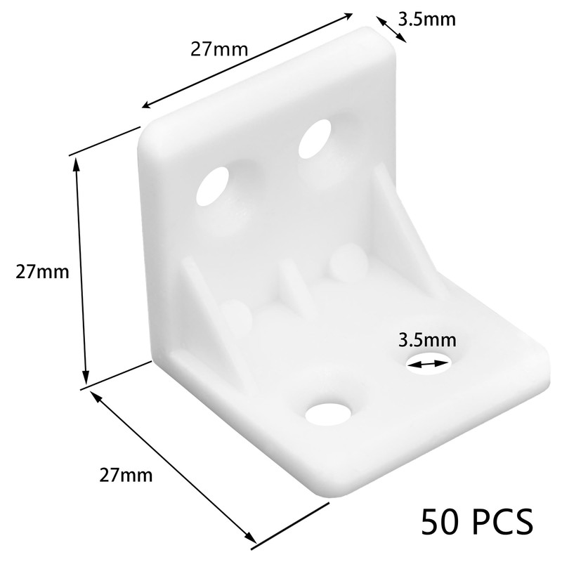 50 PCS White Plastic Corner Brackets, L Shape Right Angle