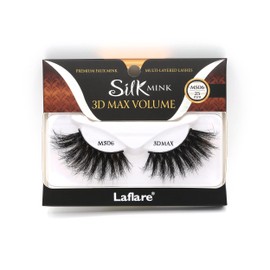 Laflare 3D SILK MINK MAX VOLUME Premium Faux Mink 25mm Extra Long Eyelashes, Cat Eyes, Wispy, Fluffy, Soft as Mink, Multi-layered Dramatic Volume False Lashes (LFMS-MS06)