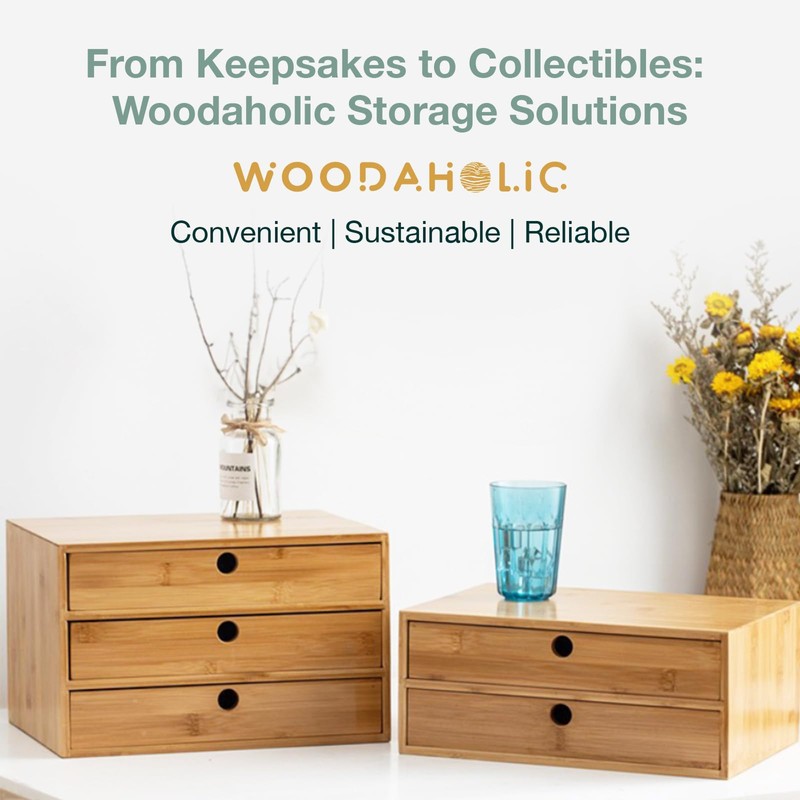 Set of 3 Bamboo Organizer Desktop Drawers - 1, 2,