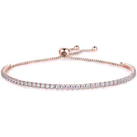 Bolenvi - Pulsera de tenis auténtica de oro rosa cristalizado con baño de oro rosa – 1 mm, ajustable, pulsera de plata de ley 925, regalo de joyería para mujer, Una talla, Plata de ley, No es una