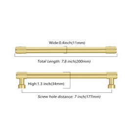 Asidrama 10 Pack 7 Inch(177mm) Brushed Gold Cabinet Pulls Knurled Cabinet Handles Cupboard Handles Gold Kitchen Cabinet Hardware for Cupboard Drawer Pulls