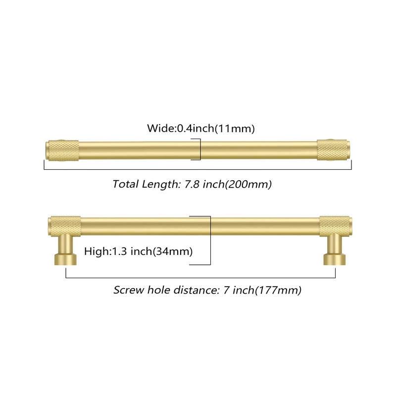 Asidrama 10 Pack 7 Inch(177mm) Brushed Gold Cabinet Pulls Knurled
