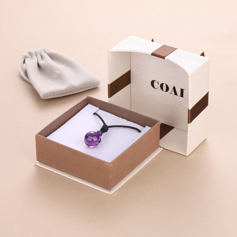 COAI Unisex Ball Pendant Made of Gemstones Adjustable Necklace, amethyst