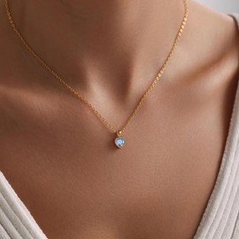 ANOBLEJRY Gold Heart Necklace March Birthday Gifts for Women March Birthstone Necklace Aquamarine Necklaces Graduation Gifts for Her Back to School Stuff