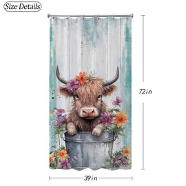 Laifzere Cute Highland Cow Stall Small Farmhouse Teal Wooden Shower Curtain for Bathroom Set Funny Cattle Rustic Animal Narrow 39x72 Inch with Hooks
